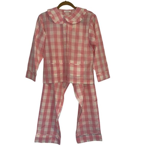Doen Paz Pink Rosette Gingham Pajama Set Size XS BNWT
